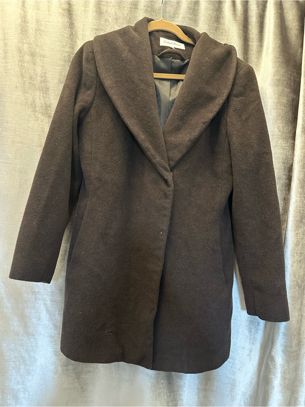 Calvin Klein Women's Dark Brown Shawl-Collar Trench Coat